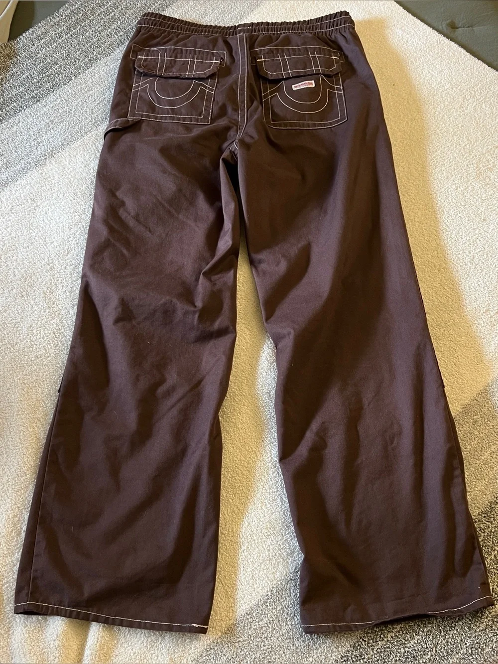 True Religion Vinny Ultra Baggy Carpenter Pants Brown Drawstring Men’s Size 34